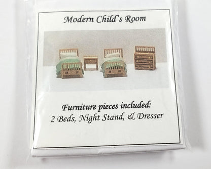 Dollhouse 1:144 Scale Furniture KIT DIY Child's Bedroom Set Beds Dresser +