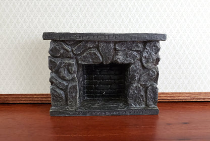 Dollhouse Miniature Fireplace Stone Black Gray Fieldstone 1:12 Scale