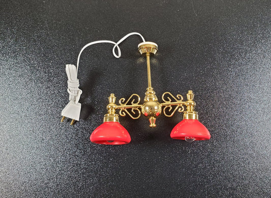 Dollhouse Billiard Light Red Shades 12 Volt w/ Plug 1:12 Scale Miniature