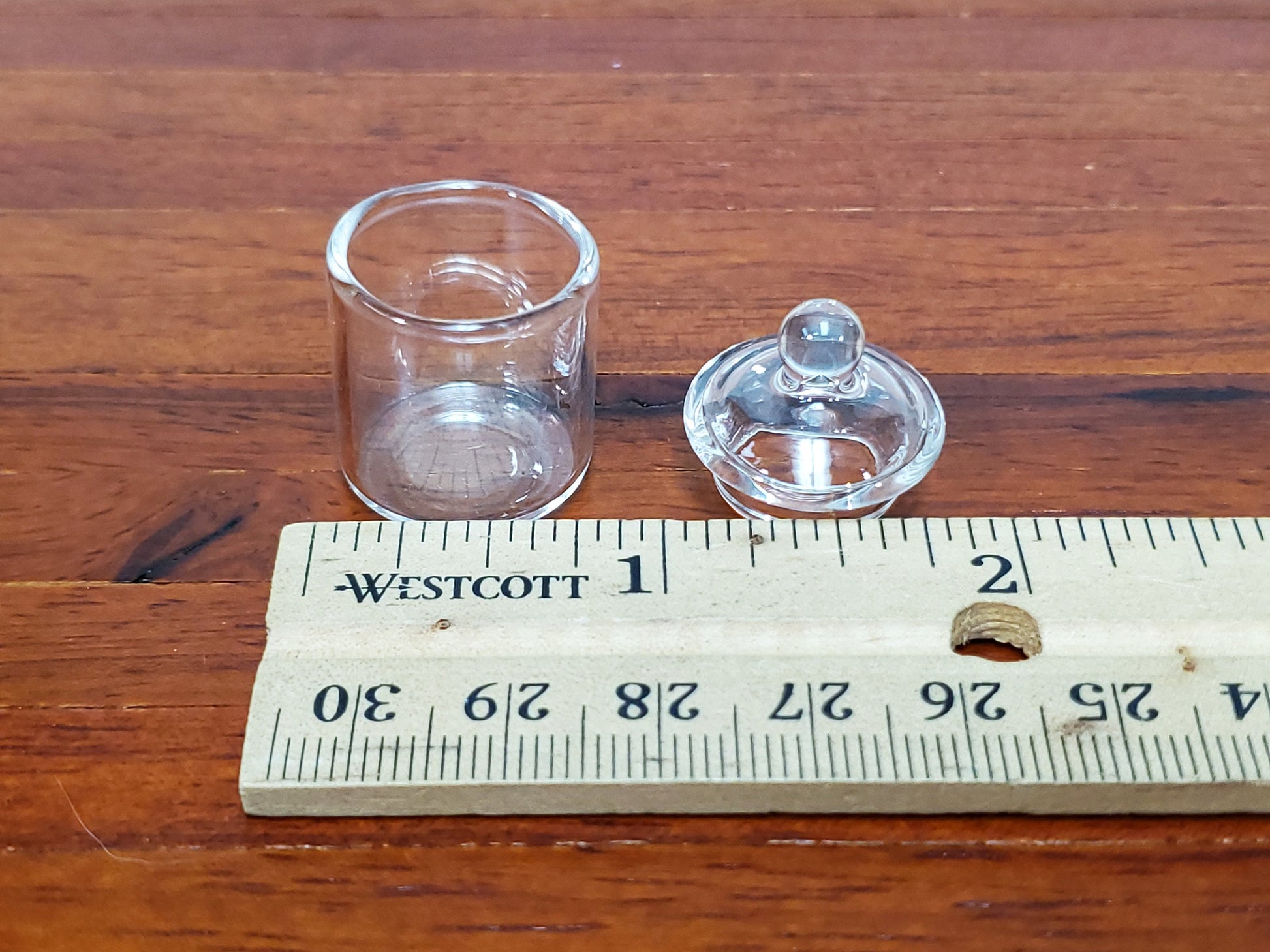 Dollhouse Candy Jar Empty Glass with Lid Short Wide for Miniature Shop or Kitchen