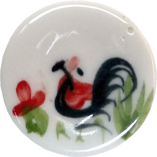 Dollhouse Round Ceramic Rooster Plate White 1:12 Scale Miniature Dish