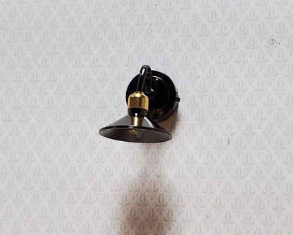 Dollhouse Battery Light Industrial Black Chrome Wall Sconce 1:12 Scale Miniature