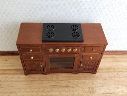 JBM Dollhouse Miniature Kitchen Stove Oven Cabinet Walnut 1:12 Scale Cupboard