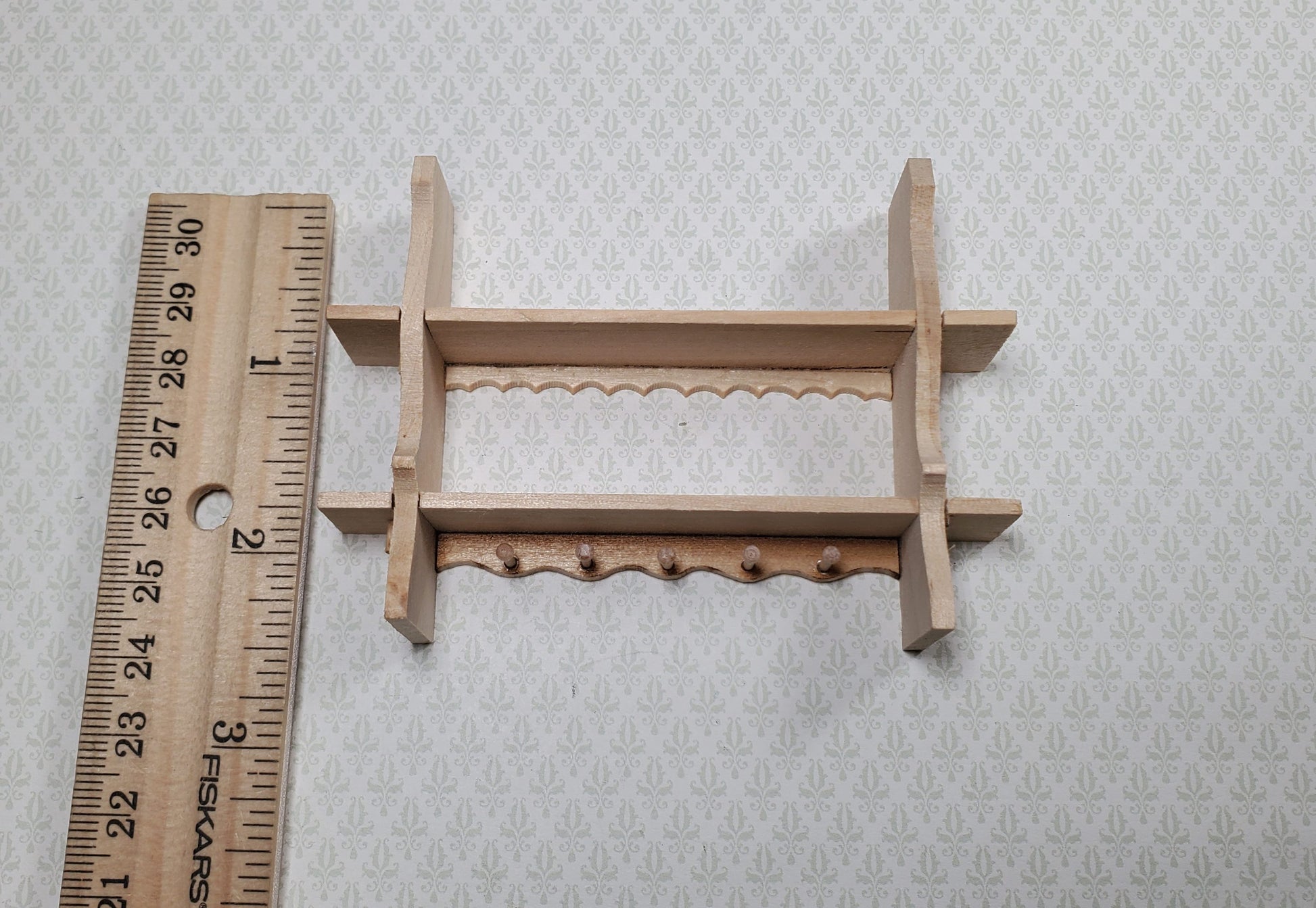 Dollhouse Shelf Kitchen with Pegs 1:12 Scale Miniature Unpainted Wood