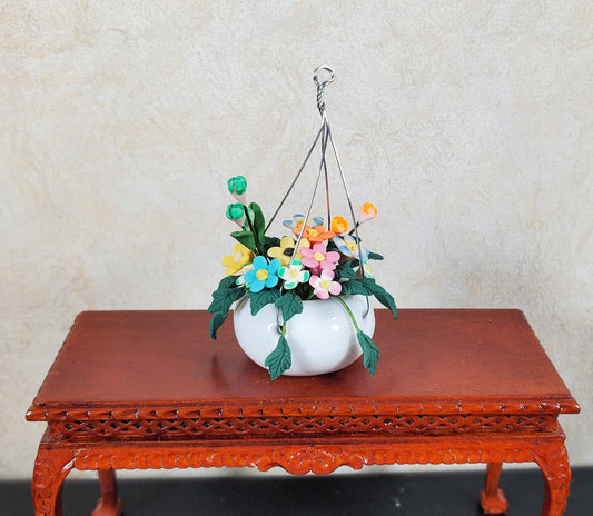 Dollhouse Hanging Basket of Colorful Daisies 1:12 Scale Miniature Flowers