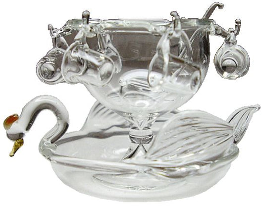 Dollhouse Clear Glass Swan Punch Bowl Set with Cups & Ladle 1:12 Scale Miniature