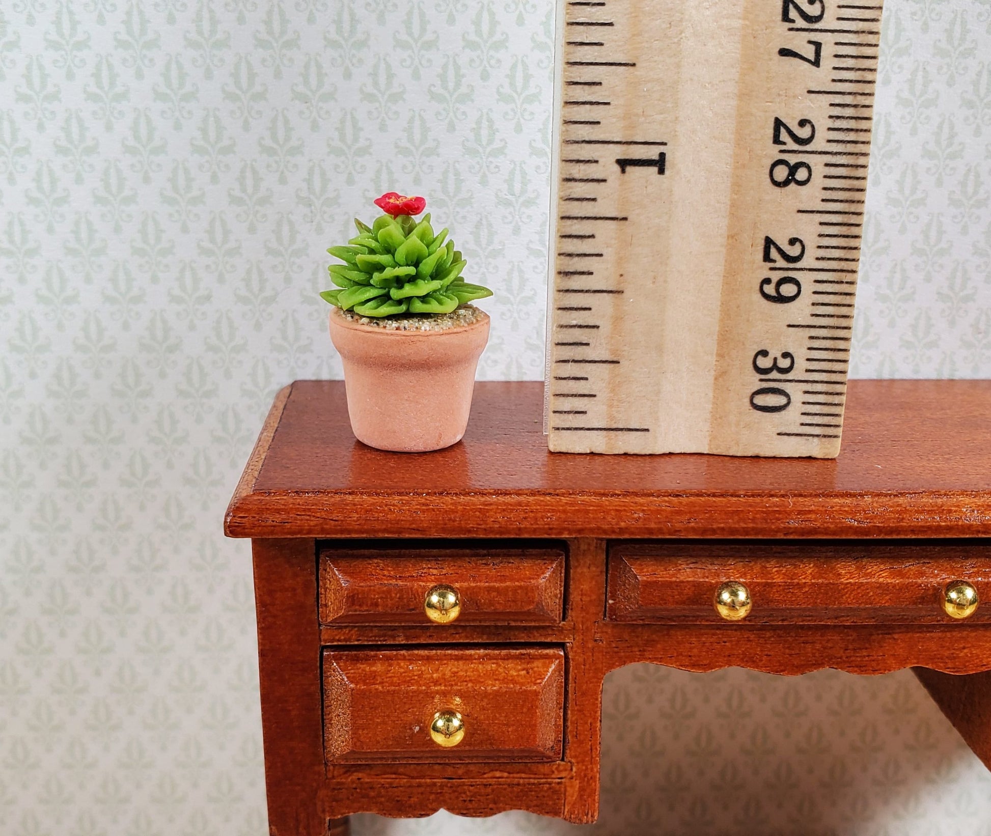 Dollhouse Flowering Cactus Plant in a Terra Cotta Pot 1:12 Scale Miniature