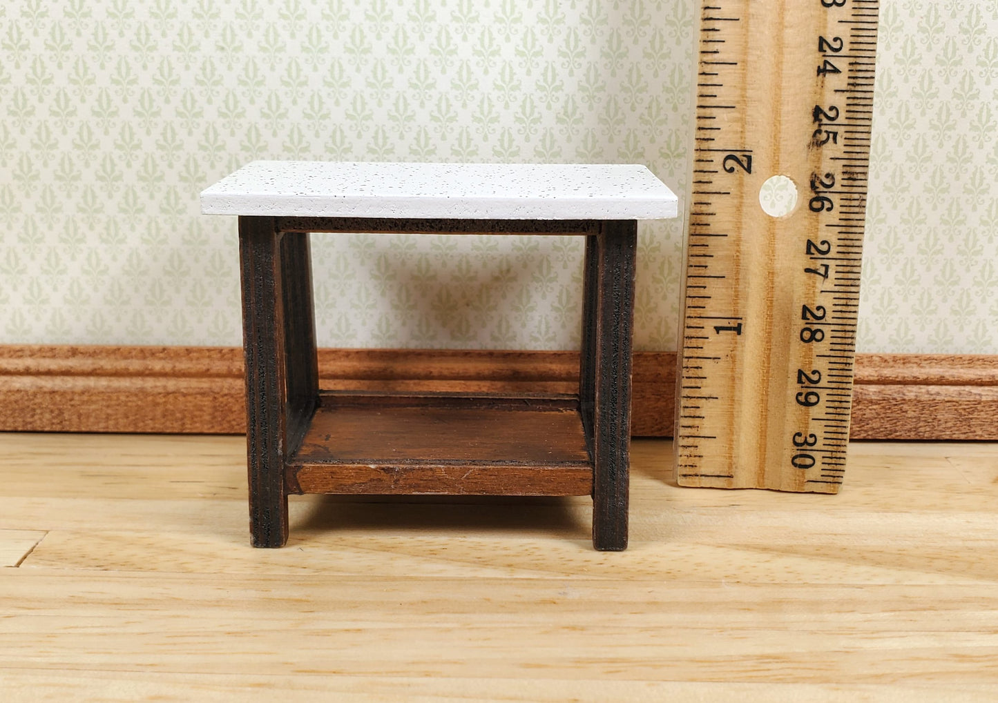 Dollhouse Small Side Table Faux Granite Top Wood 1:12 Scale Miniature