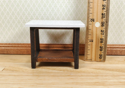 Dollhouse Small Side Table Faux Granite Top Wood 1:12 Scale Miniature