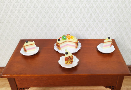 Dollhouse Fruit Topped Cake Sliced 1:12 Scale Miniature Dessert Food Bakery