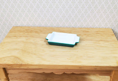 Dollhouse Baking Tray or Pan Ceramic Green & White 1:12 Scale Miniature Dishes