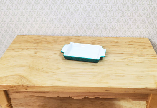 Dollhouse Baking Tray or Pan Ceramic Green & White 1:12 Scale Miniature Dishes