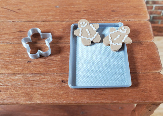 Dollhouse 2 Gingerbread Cookies Baking Tray and Cutter 1:12 Scale Miniatures