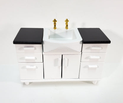 Dollhouse Modern Kitchen or Bathroom Sink Cabinet in White1:12 Scale Miniature Furniture