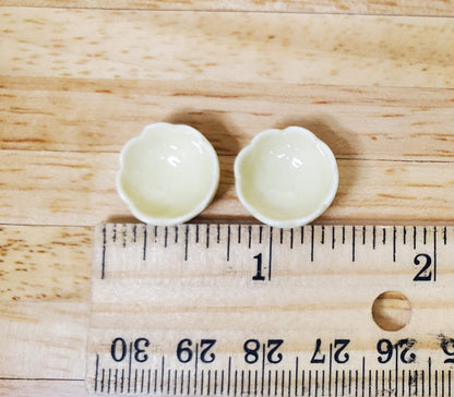 Dollhouse Small Dark Cream Scalloped Ceramic Bowls x2 1:12 Scale Miniature
