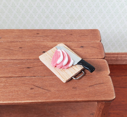 Dollhouse Pork Chops on Cutting Board with Knife 1:12 Scale Miniature Food