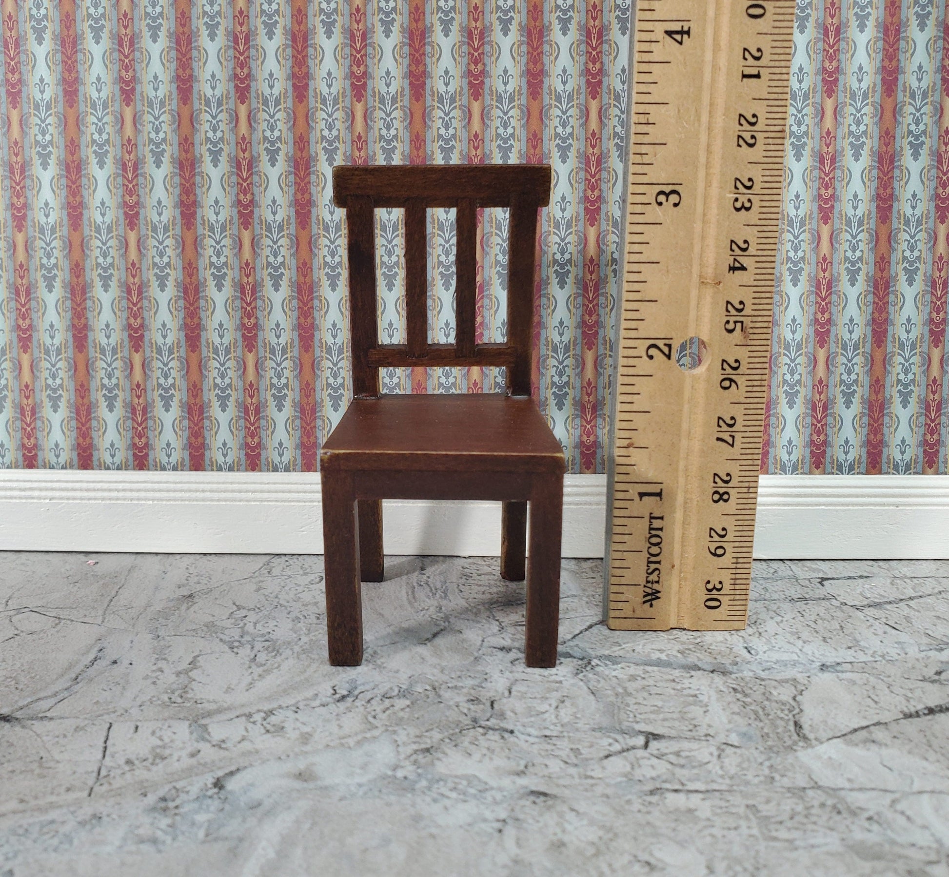 Dollhouse Miniature Small Chair Dark Walnut Wood 1:12 Scale 3 1/8" tall