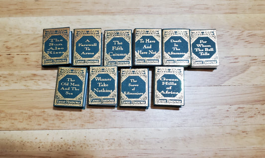 Dollhouse Book Set x10 Ernest Hemingway 1:12 Scale (blank inside) Handmade