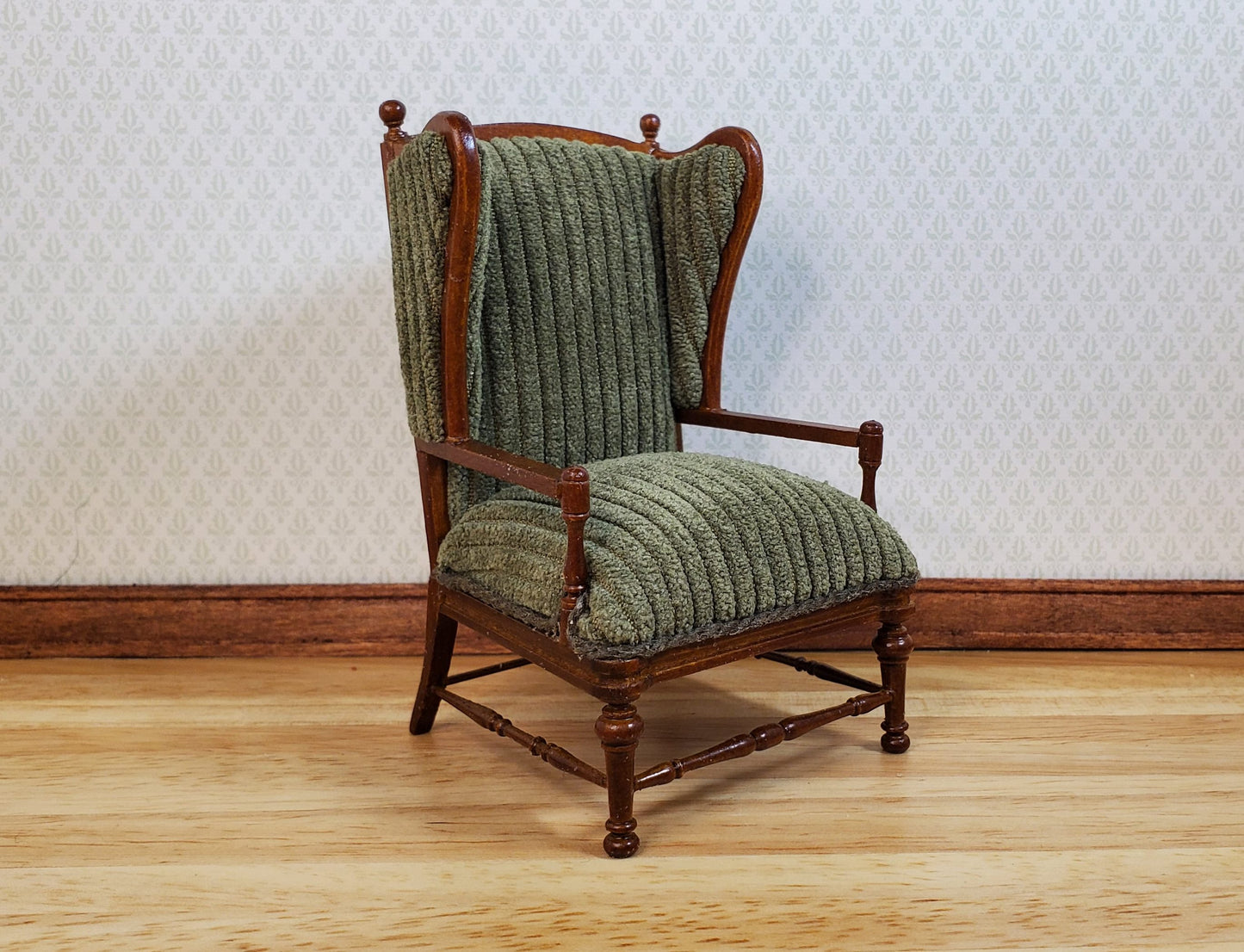JBM Dollhouse Chair Armchair Forest Green & Walnut 1:12 Scale Furniture