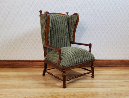 JBM Dollhouse Chair Armchair Forest Green & Walnut 1:12 Scale Furniture