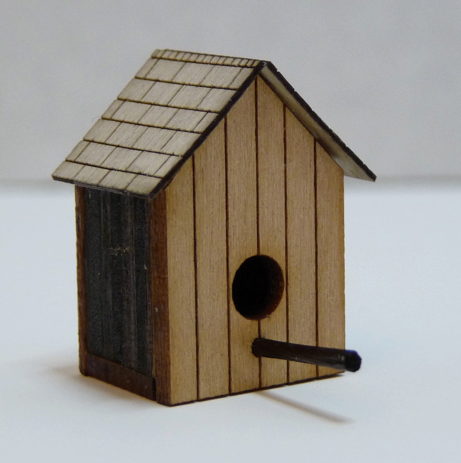 Dollhouse Birdhouse with Shingle Roof with Perch 1:12 Scale Miniature Garden