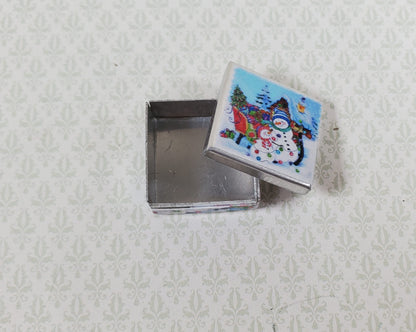 Dollhouse Square Snowman Cookie Tin Empty 1:12 Scale Miniature Christmas