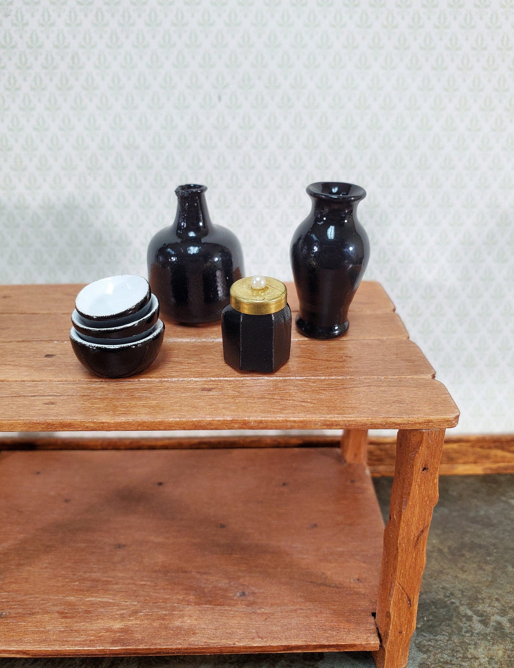 Dollhouse Vase Black Bouquet Style Large Real Glass 1:12 Scale Miniature for flowers