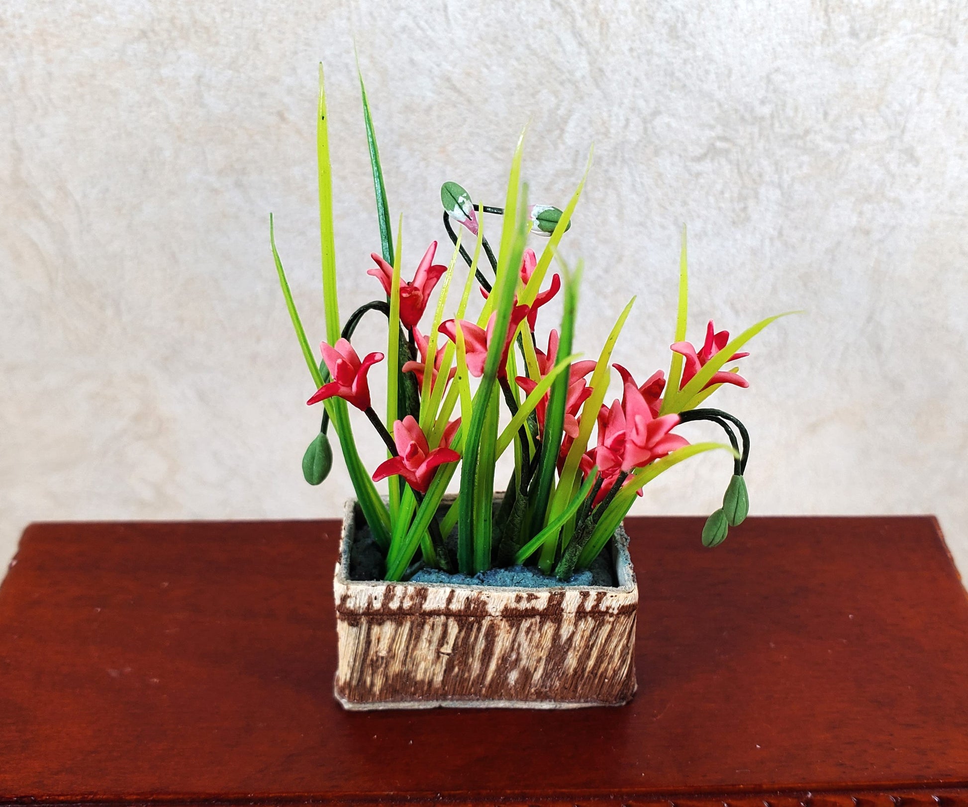 Dollhouse Tropical Flowers Arrangement in Rustic Planter 1:12 Scale Miniature