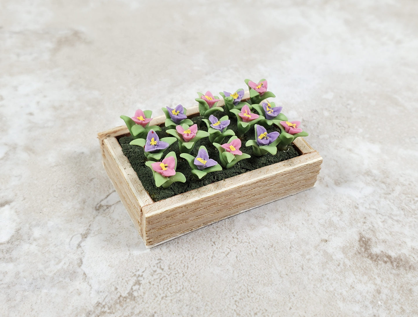 Dollhouse Colorful Seedlings in a Rectangular Wood Tray 1:12 Scale Miniature