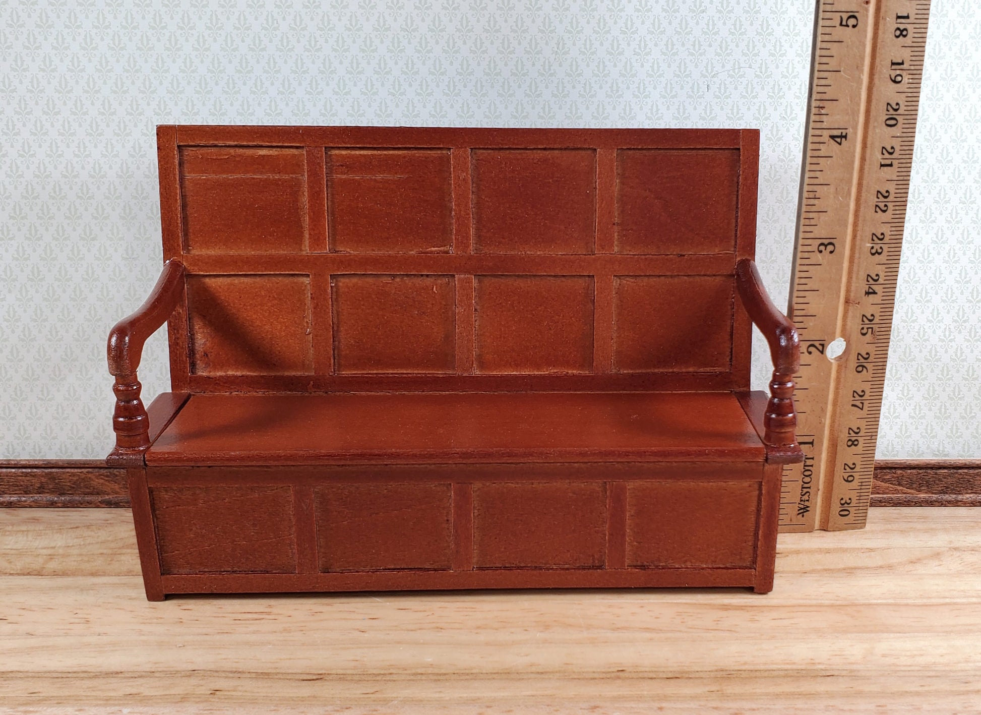 Dollhouse Settle Bench with High Back and Opening Seat 1:12 Scale Furniture