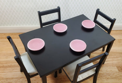 Dollhouse Pink Plates Ceramic Set of 4 Small Round 7/8" 1:12 Scale Miniature