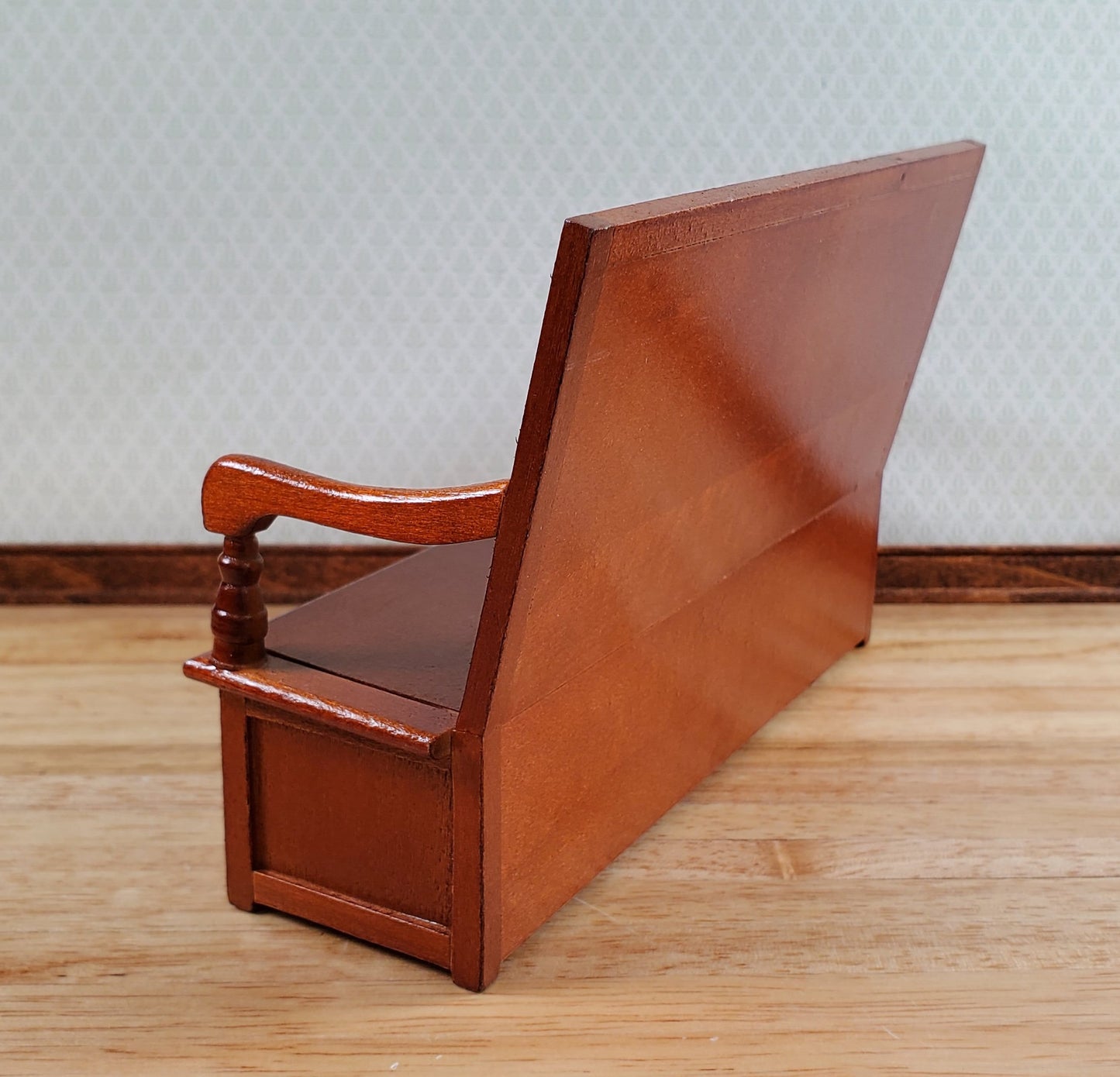 Dollhouse Settle Bench with High Back and Opening Seat 1:12 Scale Furniture