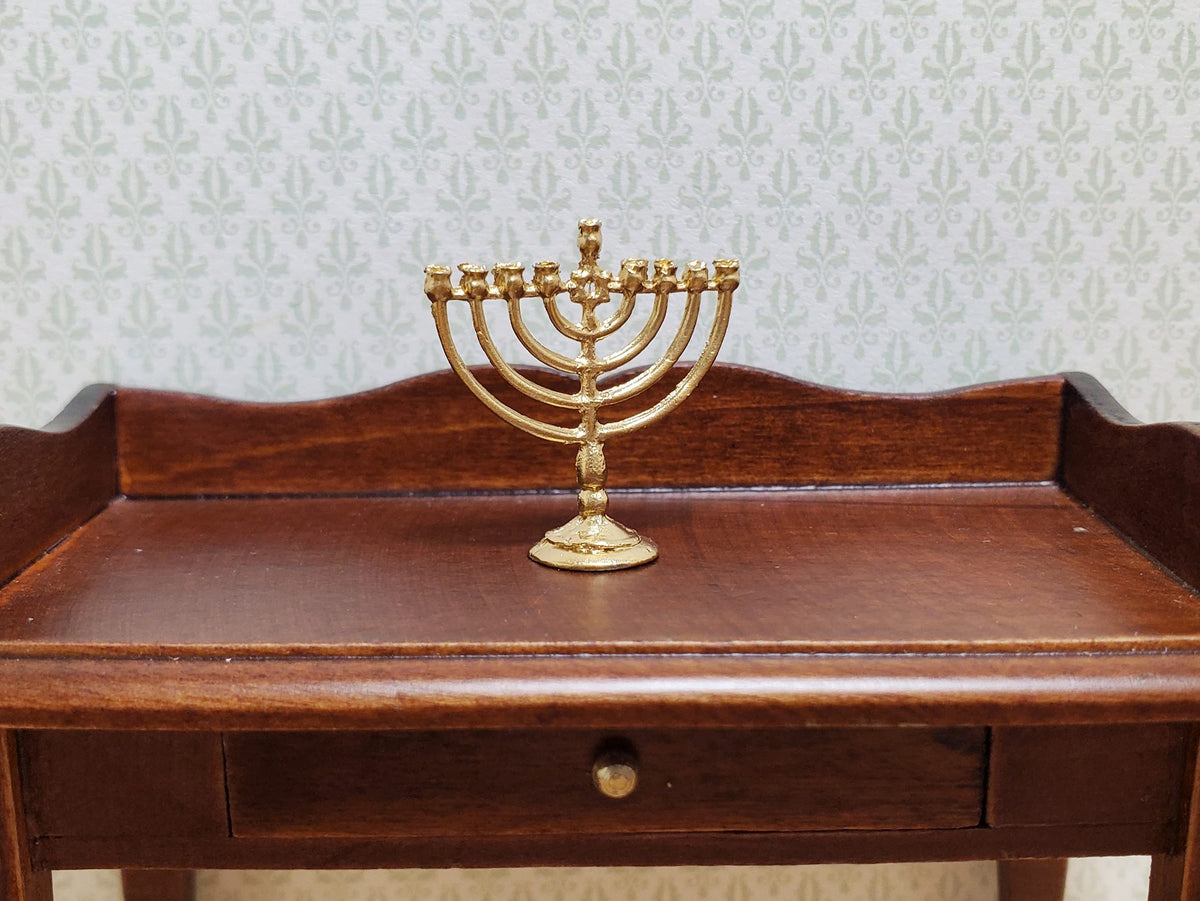 Dollhouse Hanukkah Menorah Judaica Candelabra Small Gold 1:12 Scale Miniature