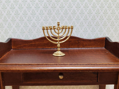 Dollhouse Hanukkah Menorah Judaica Candelabra Small Gold 1:12 Scale Miniature