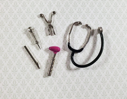 Dollhouse Tiny Medical Surgical Instruments 5 Pieces Metal Miniatures 1:12 Scale