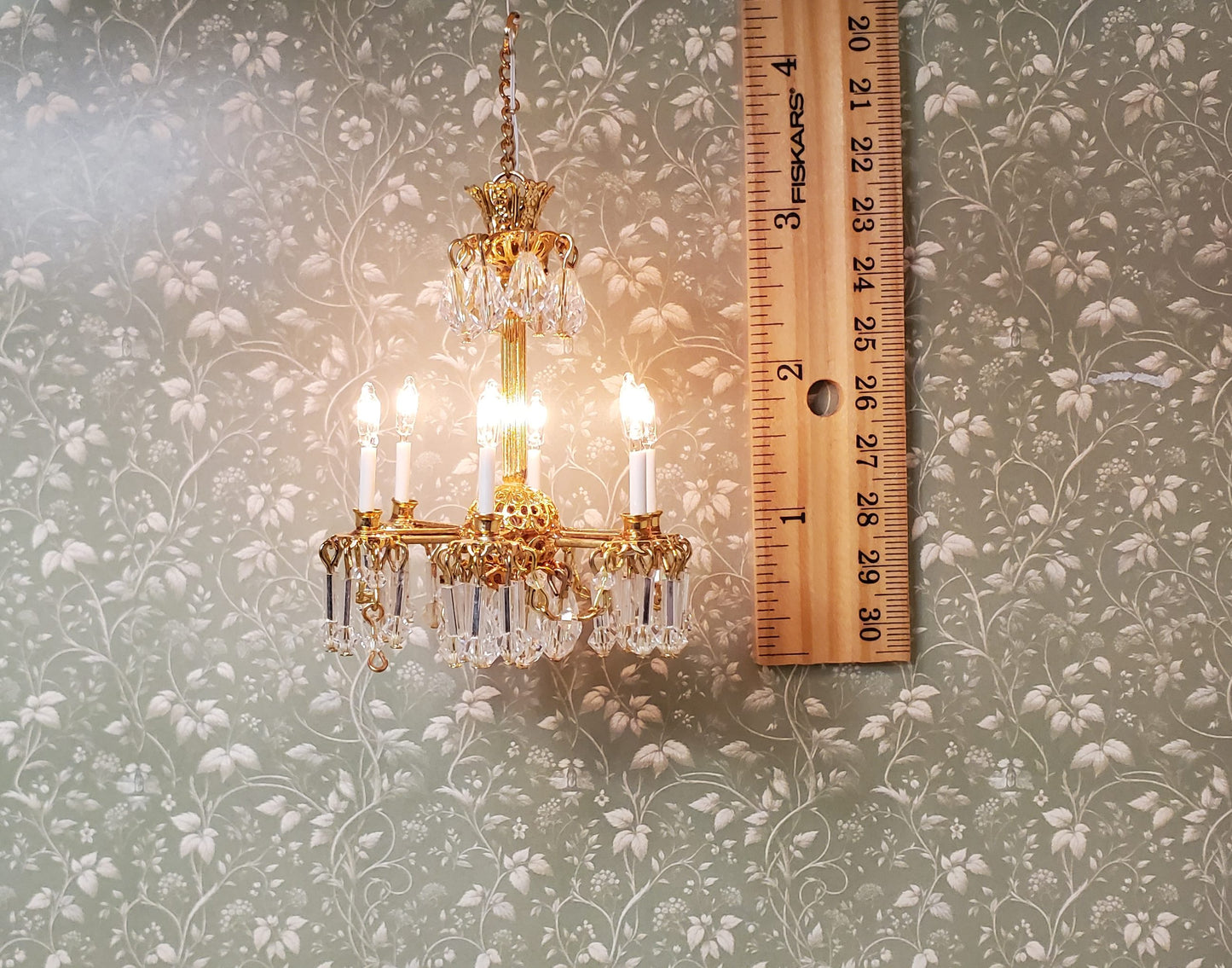 Dollhouse Chandelier 6 Arm Real Glass Crystals 12 Volt 1:12 Scale
