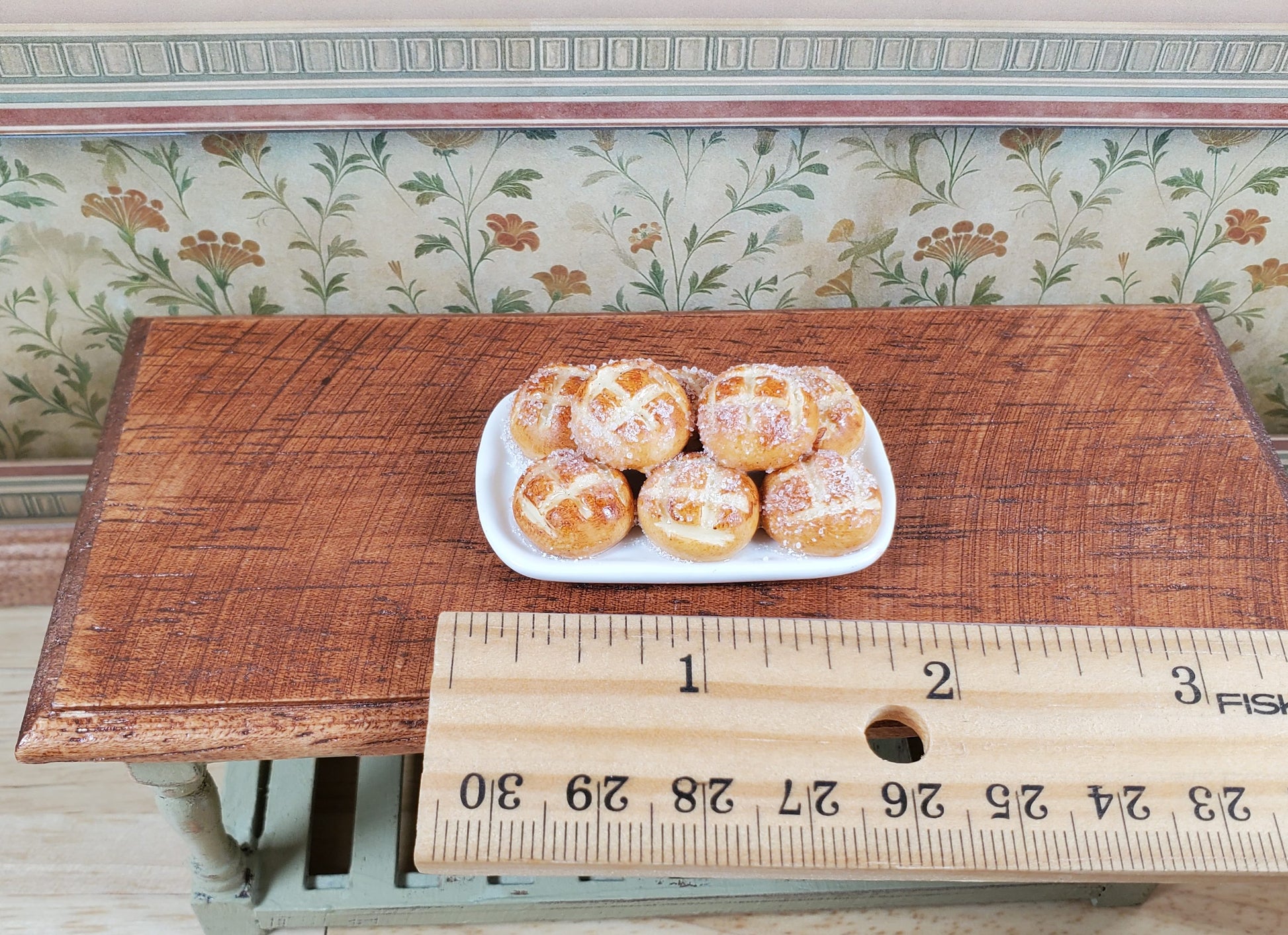 Dollhouse Sugar Buns on a White Ceramic Platter 1:12 Scale Miniature Kitchen