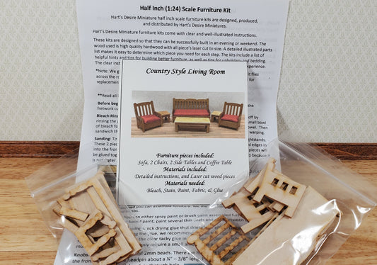Dollhouse HALF SCALE Furniture KIT DIY Living Room Set Country Style 1:24 Sofa +