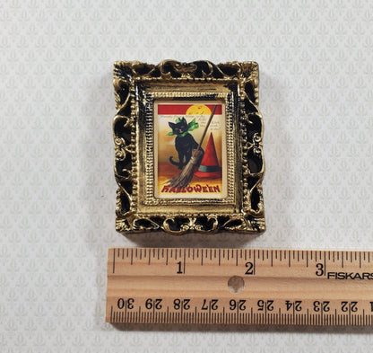 Miniature Vintage Black Cat Halloween Framed Print 1:12 Scale Witch House