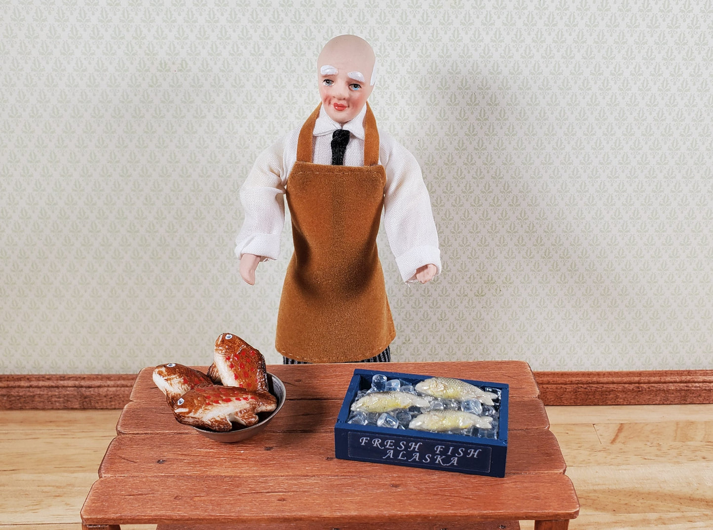 Miniature x3 Fish Grouper for Dollhouse Food Seafood Grocer Grocery Store 1 1/4"
