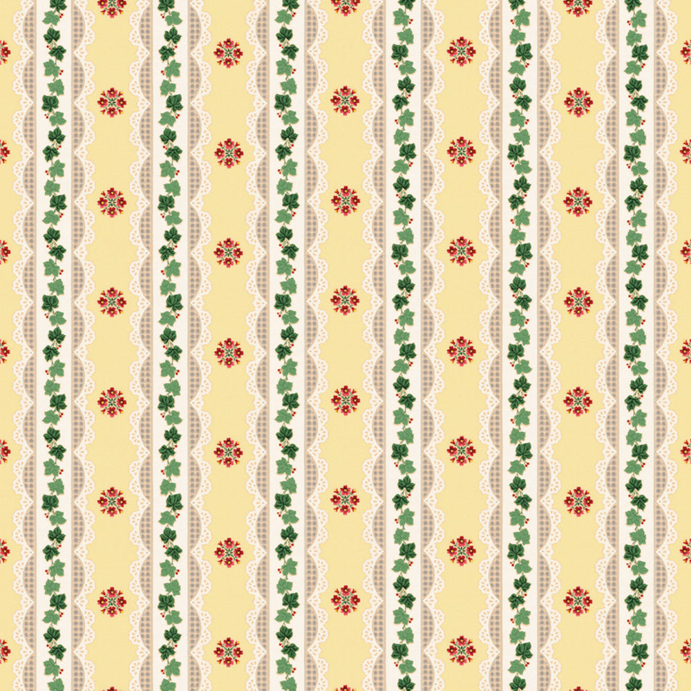 Dollhouse Wallpaper Ivy & Ribbons Pale Yellow Bradbury & Bradbury 1:12 Scale