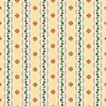 Dollhouse Wallpaper Ivy & Ribbons Pale Yellow Bradbury & Bradbury 1:12 Scale