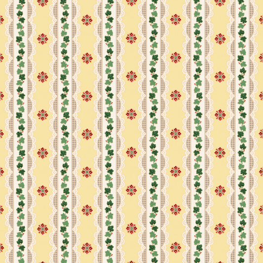 Dollhouse Wallpaper Ivy & Ribbons Pale Yellow Bradbury & Bradbury 1:12 Scale