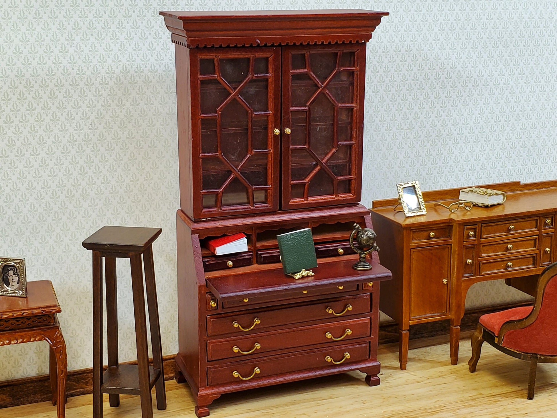Dollhouse Secretary Writing Desk w/ Upper Cabinet 2 Pieces 1:12 Scale Furniture