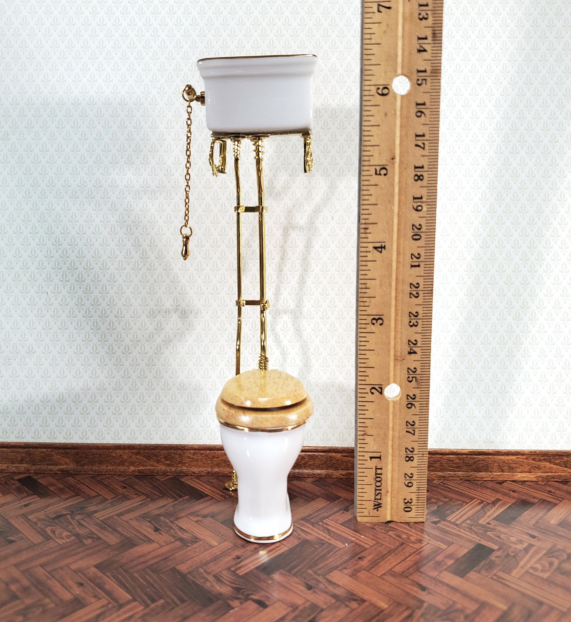 Reutter's Dollhouse Toilet High Tank Vintage Style Porcelain 1:12 Scale Bathroom Miniature