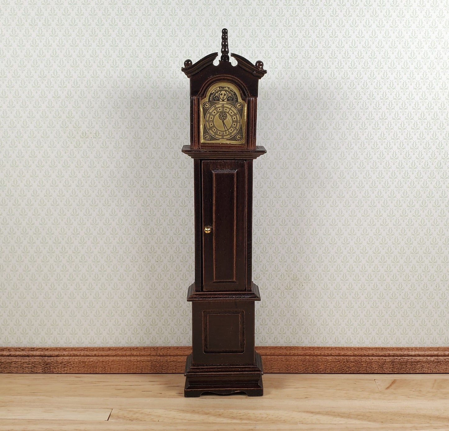 Dollhouse Wood Grandfather Clock Opens Walnut Finish1:12 Scale Miniature