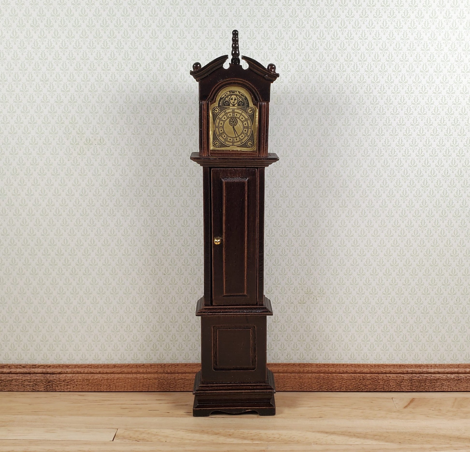 Dollhouse Wood Grandfather Clock Opens Walnut Finish1:12 Scale Miniature