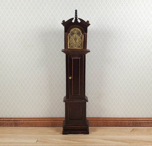 Dollhouse Wood Grandfather Clock Opens Walnut Finish1:12 Scale Miniature