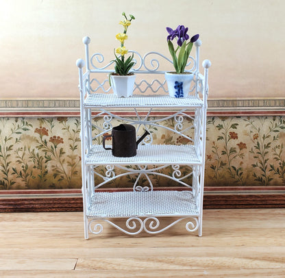 dolls house garden plants Dollhouse 3 Tier Plant Stand Shelf White Metal 1:12 Scale Miniature Fa – Miniatures.com