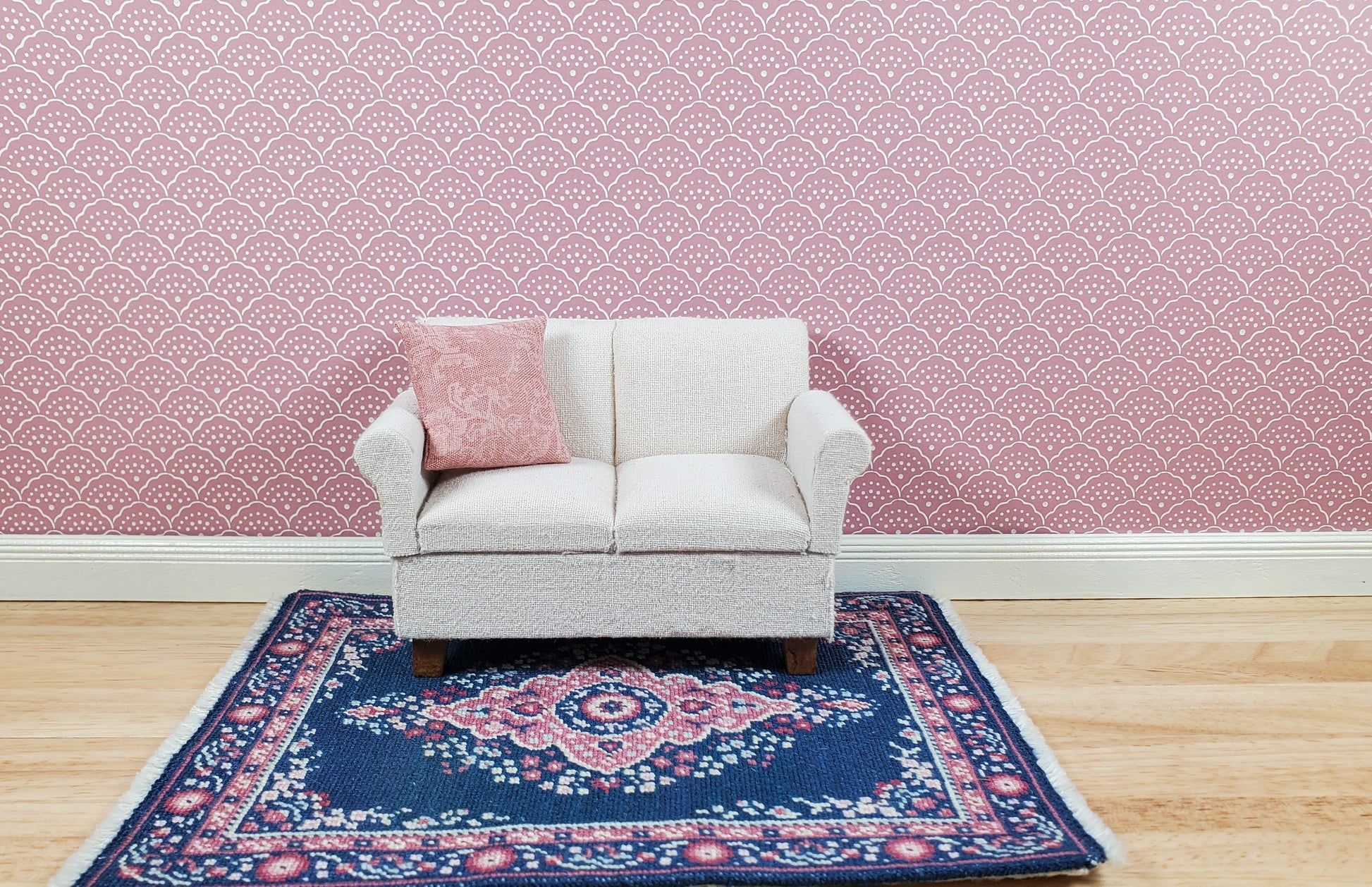 Dollhouse Wallpaper Dusty Rose Scalloped Fan 3 Sheets 1:12 Scale Miniature